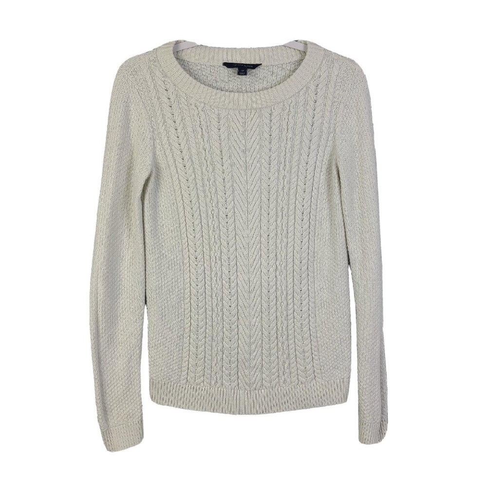 Tommy Hilfiger Sweater Women's Small Long Sleeve Cable Knit Crew Neck in White